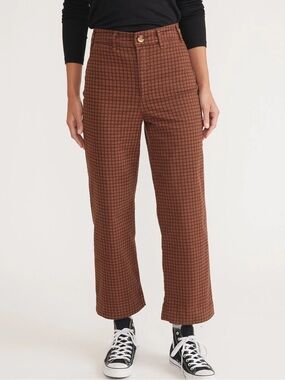 Marine Layer Bridget Wide Leg Crop Pants in Pinecone Black Check Size 8 NEW